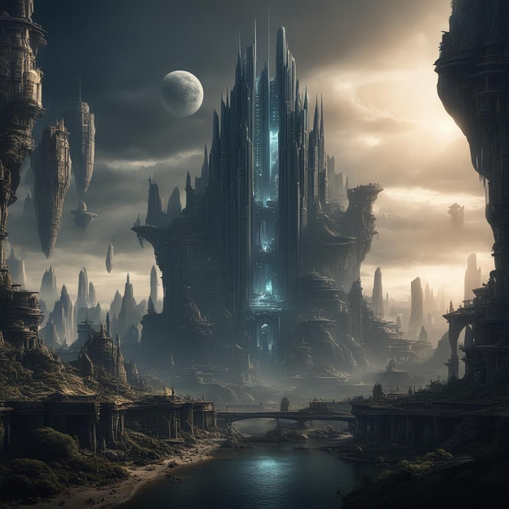 Surreal Alien Cityscape with Organic Architecture