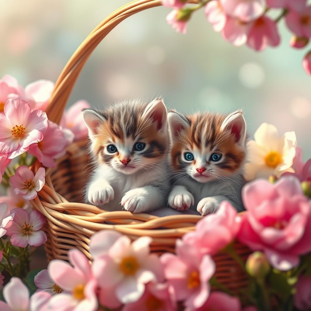 Kittens in Flowers: Whimsical Fantasy Art