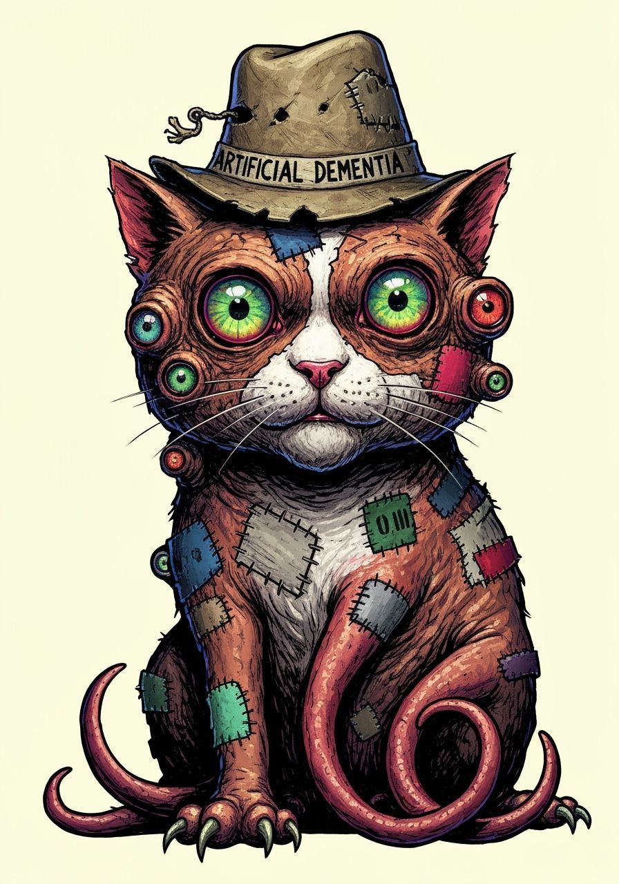 Bizarre Cat-Cephalopod Creature in Gothic Horror Style