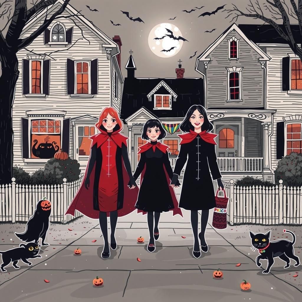 Lesbian Couple and Family Celebrate Halloween