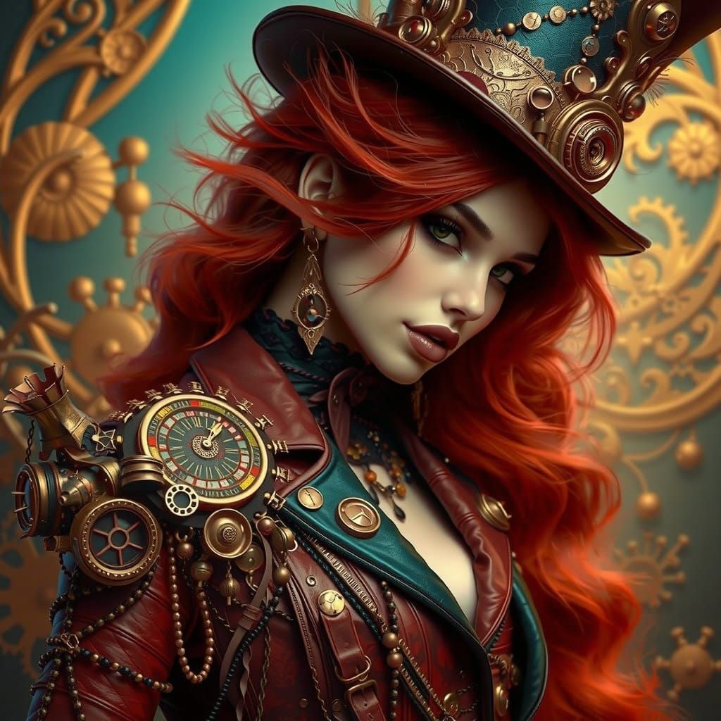 Steampunk Siren in Whimsical, Hyperrealistic Portrait