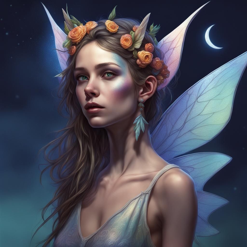 Hyperrealistic Moon Fairy with Pointed Ears