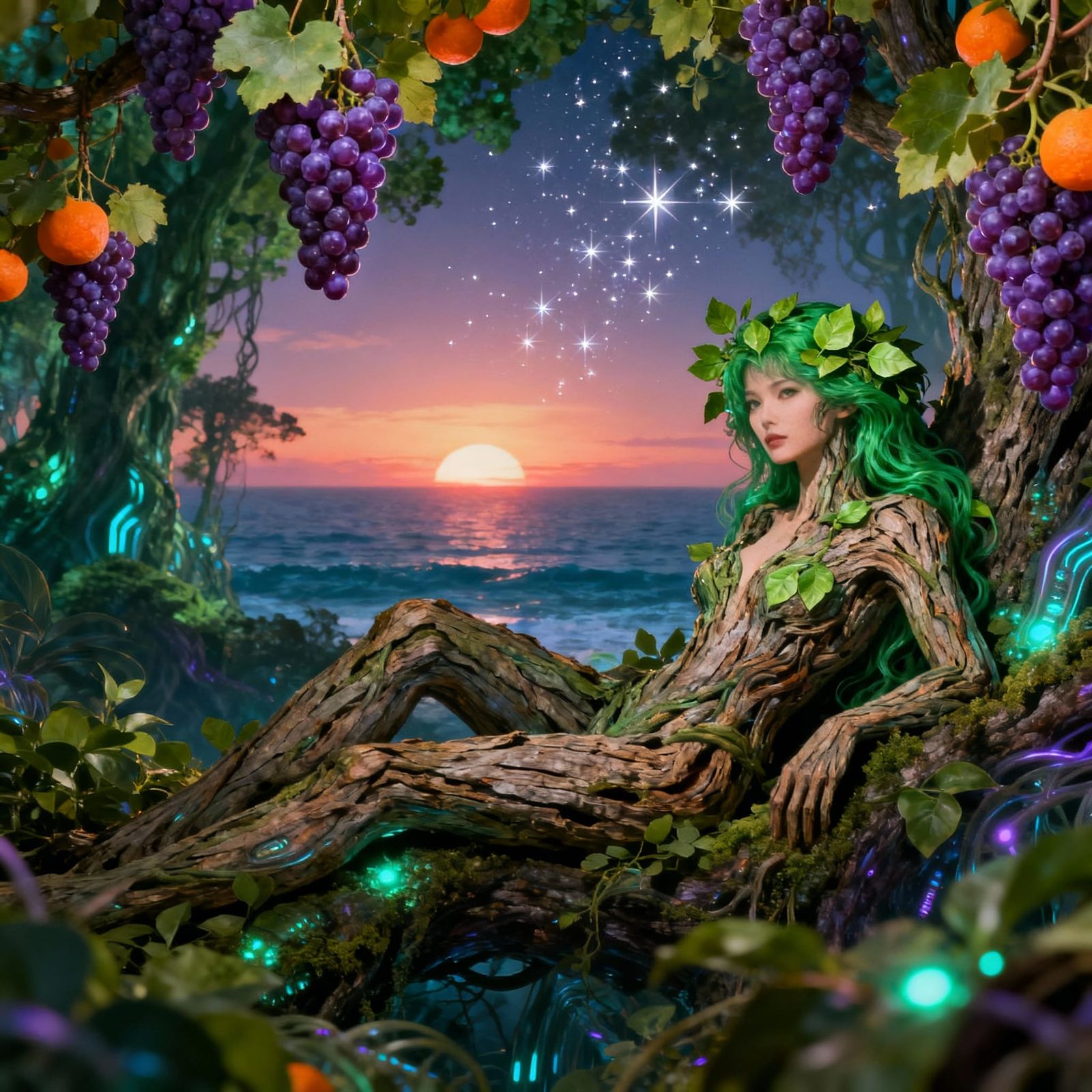 Mystical Forest Nymph in 1980s Futuristic Organic Style