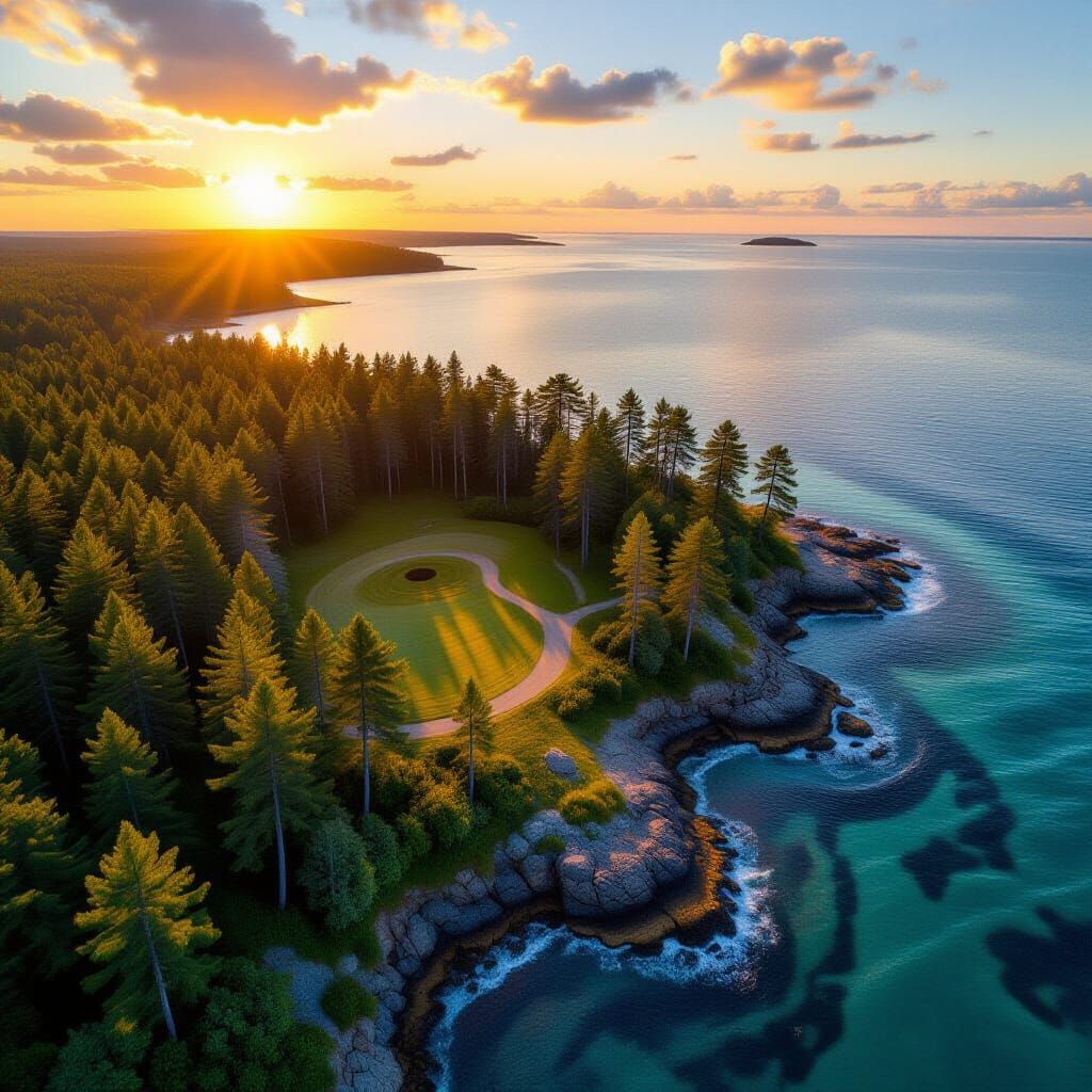 Oak Island Nova Scotia Aerial View in Golden Hour Light