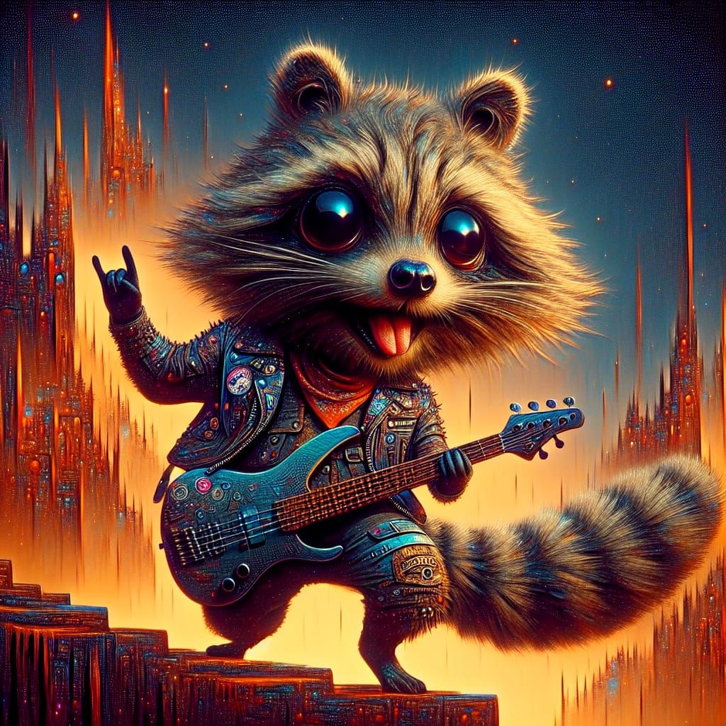 Wacky Rocker Raccoon: Maximalist Concept Art