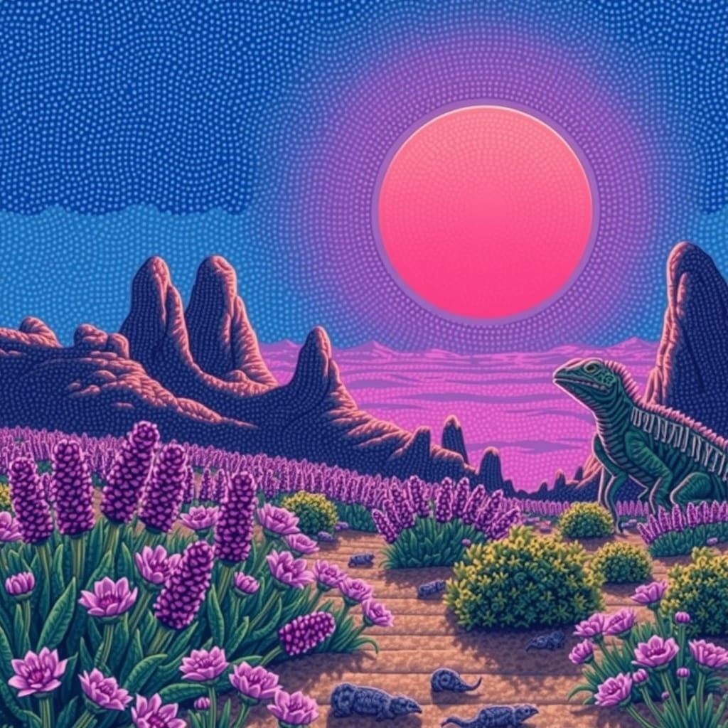 Exotic Alien Landscape in Pointillism Style
