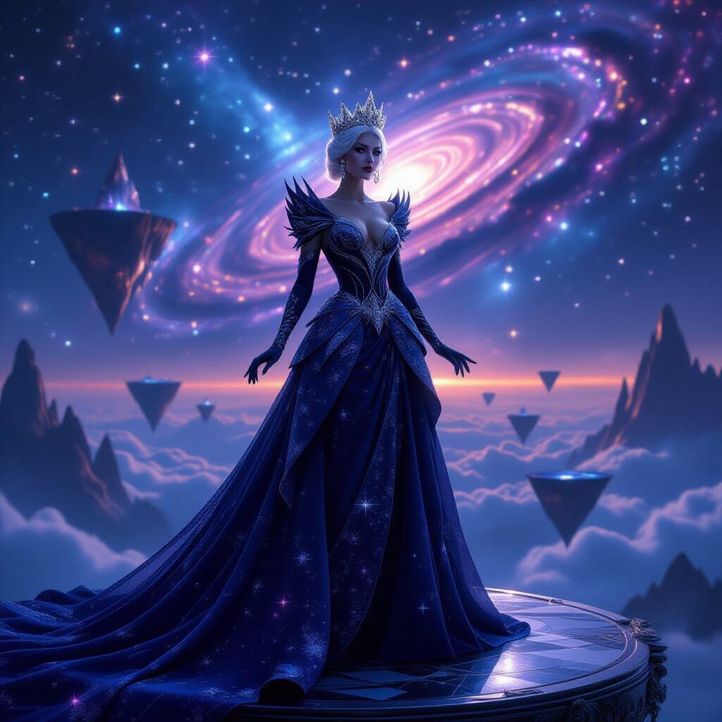 Regal Queen of Diamonds Amidst Cosmic Galaxy