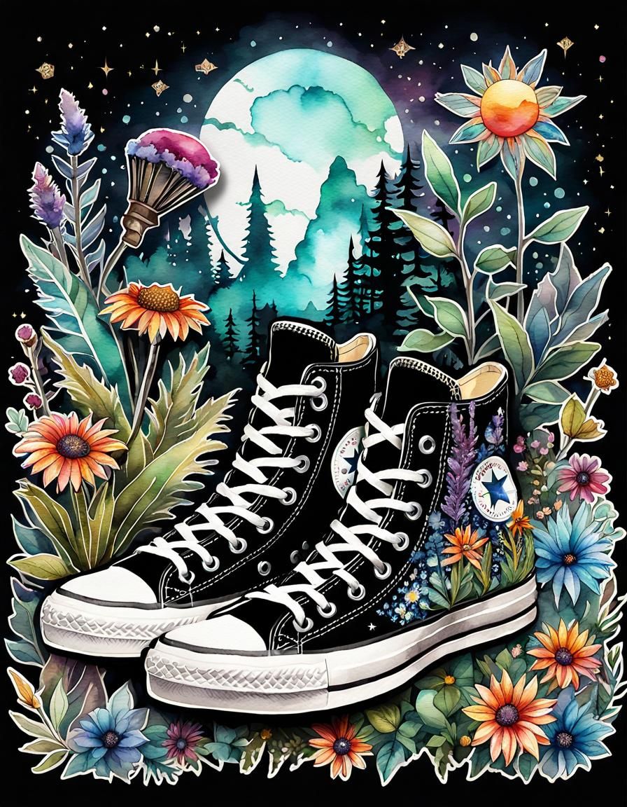 Steampunk Floral Converse in Watercolor Style