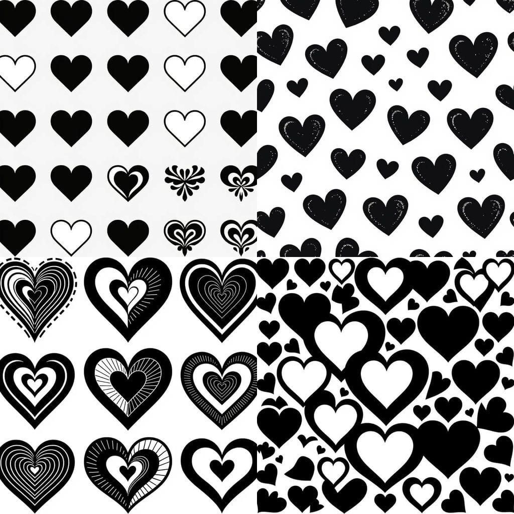 Diverse Black and White Heart Symbols PNG