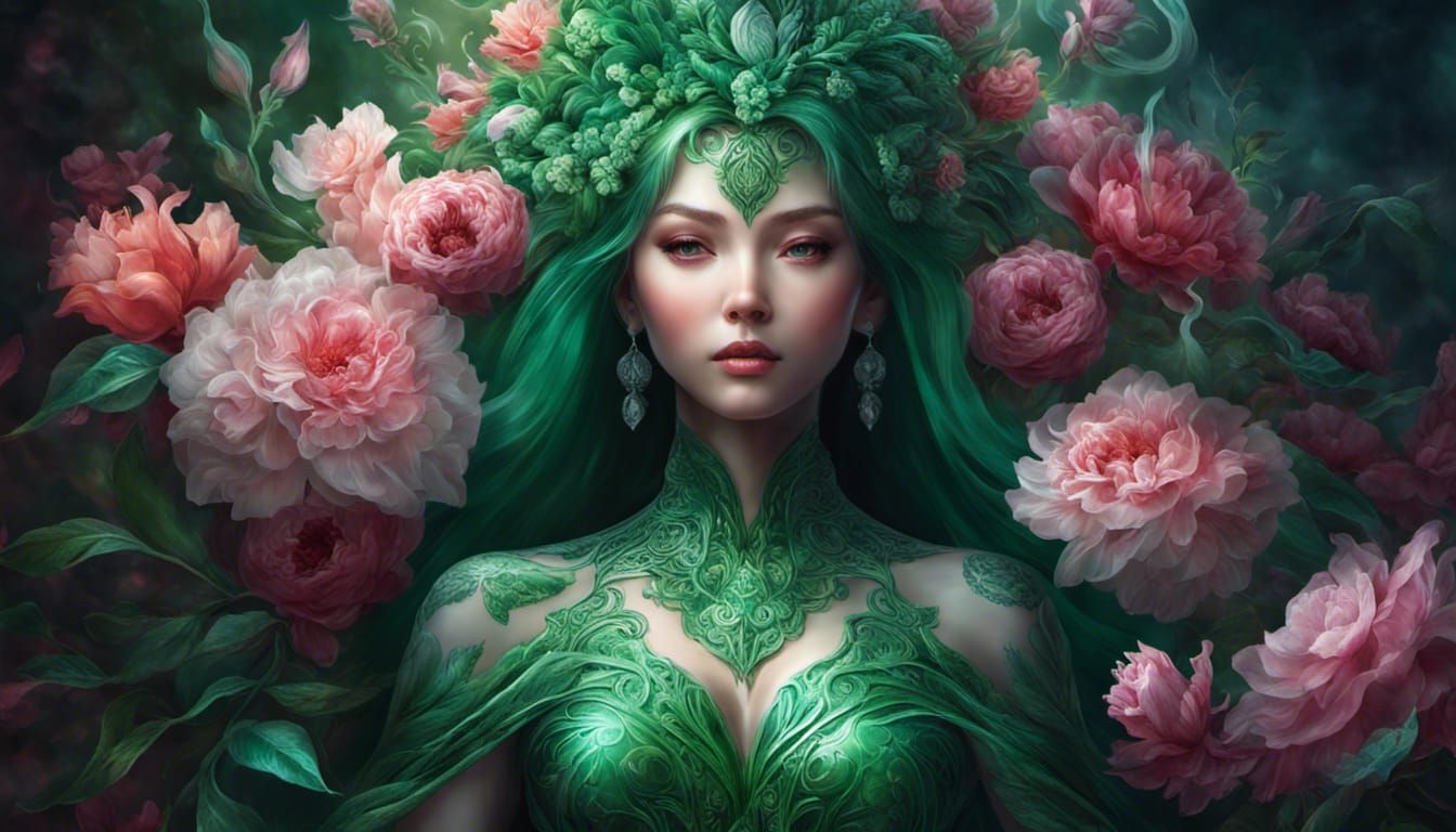 Enchanting Green Spirit with Floral Organs