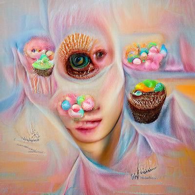 Creepy Pastel Eyes Surrounded by Bloody Cupcakes