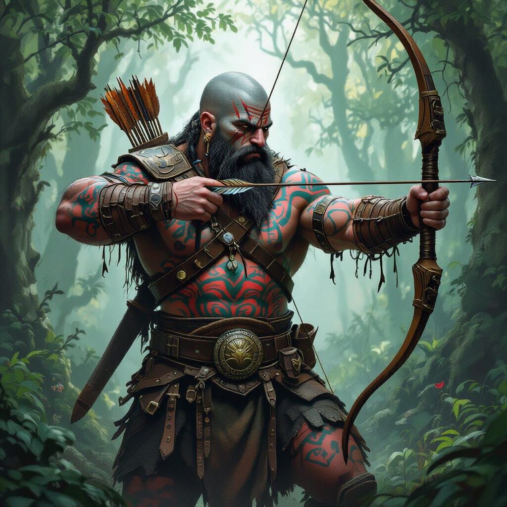 Goliath Warrior in Mystical Forest, Fantasy Art