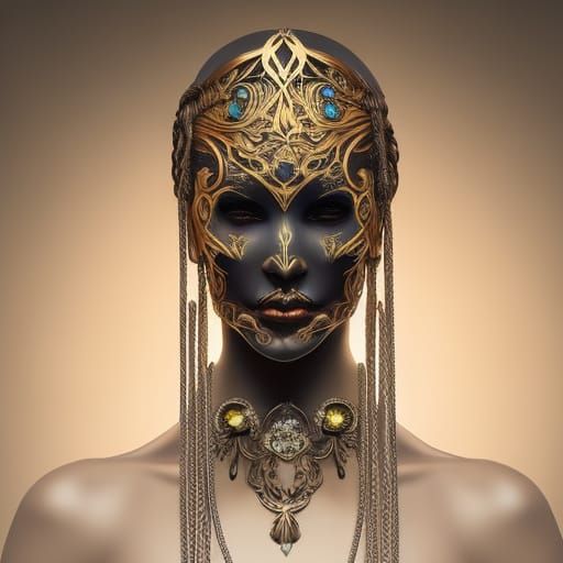 Ornate Jeweled Skull with Precious Metal Dreadlocks