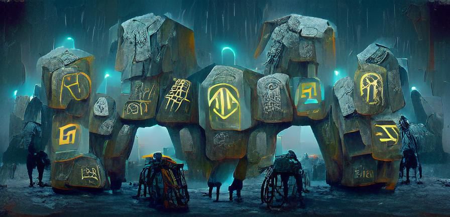 Neon Rune Golem in Epic Landscape