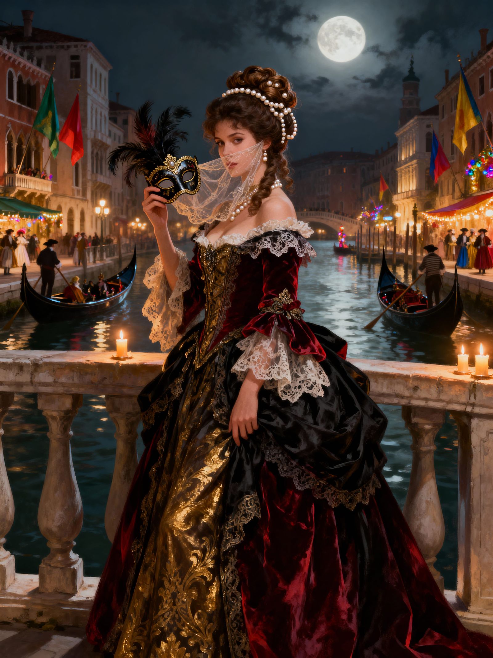 Dark Fantasy Venetian Carnival Lady in Baroque Gown