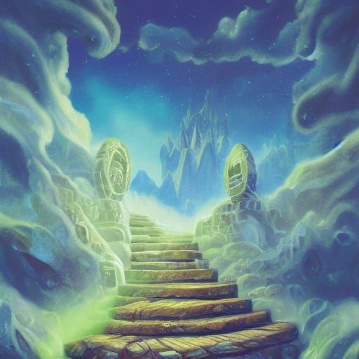 Dreamlike Fantasy Library in Clouds at Sunrise