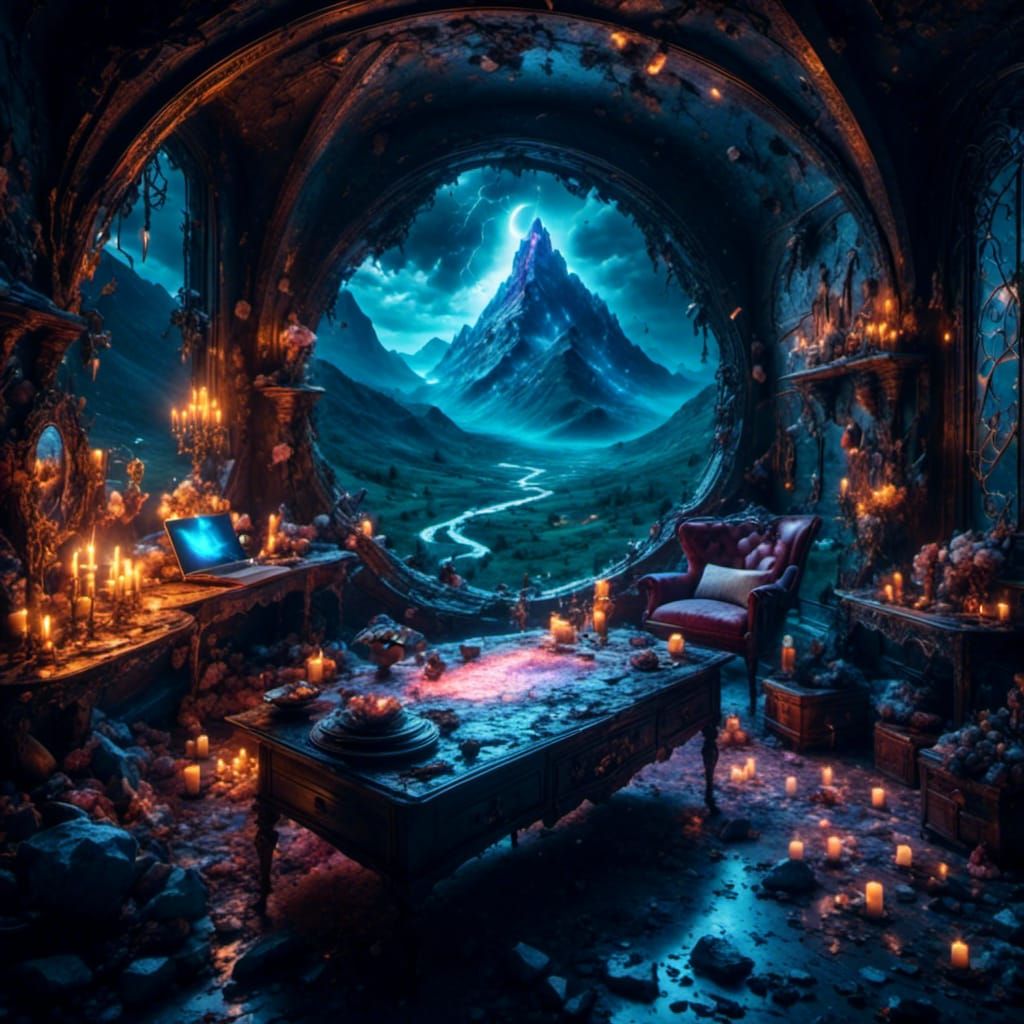 Epic Lightning Illuminates Rune-Carved Mountains