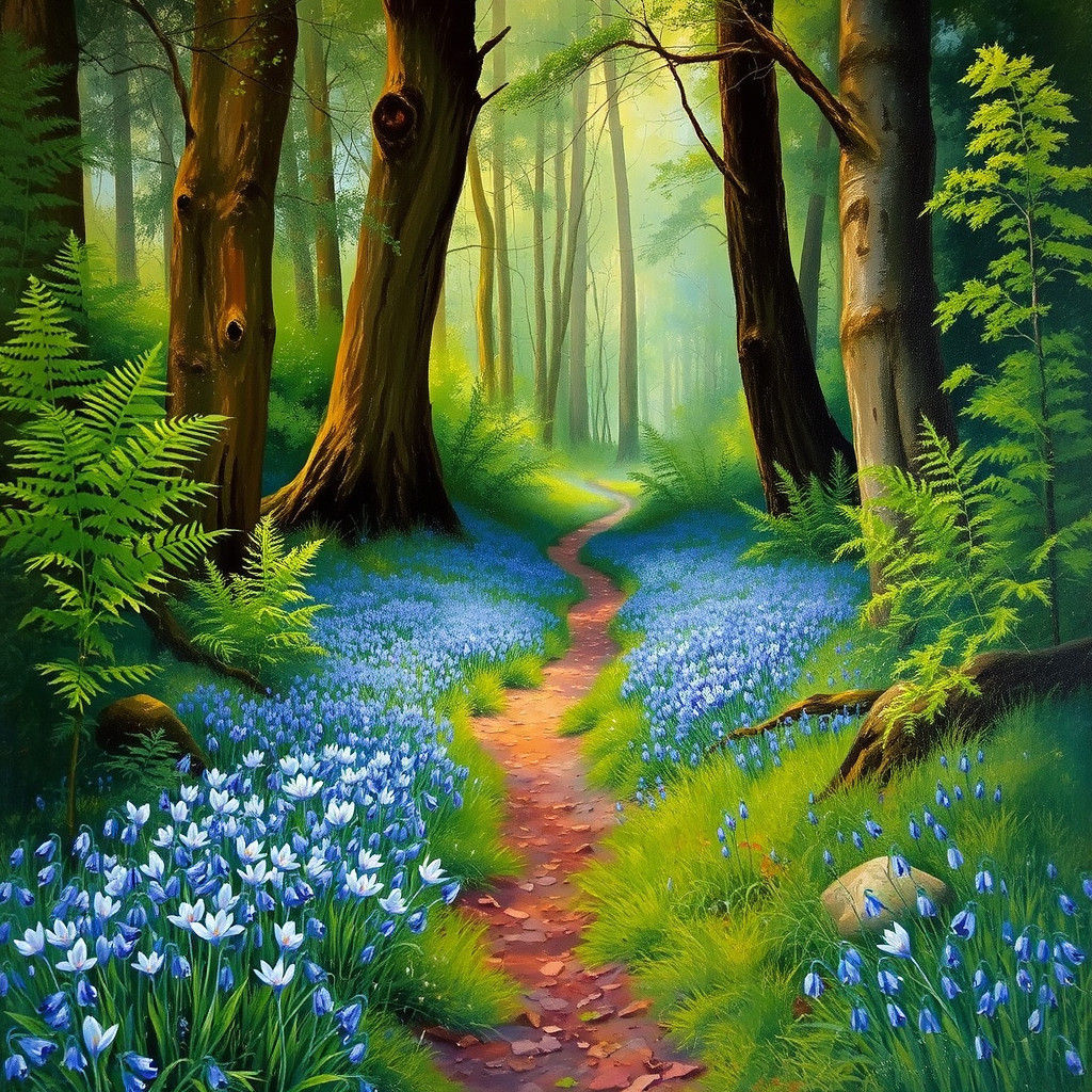 Mystic Forest Path Oil Painting