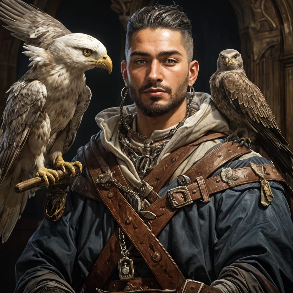 Maluma as Medieval Falconer Portrait
