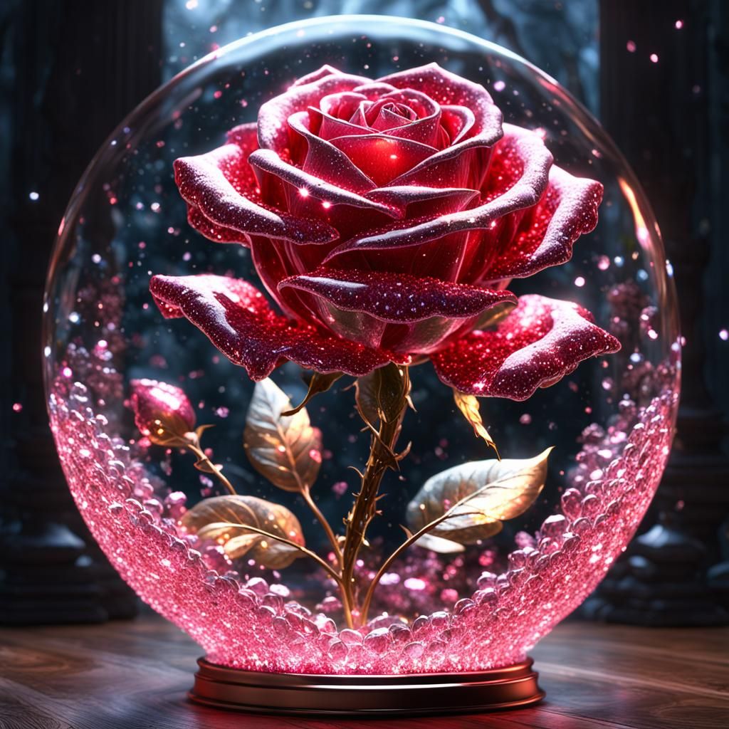 Epic Crystal Rose with Fiery Sparkle