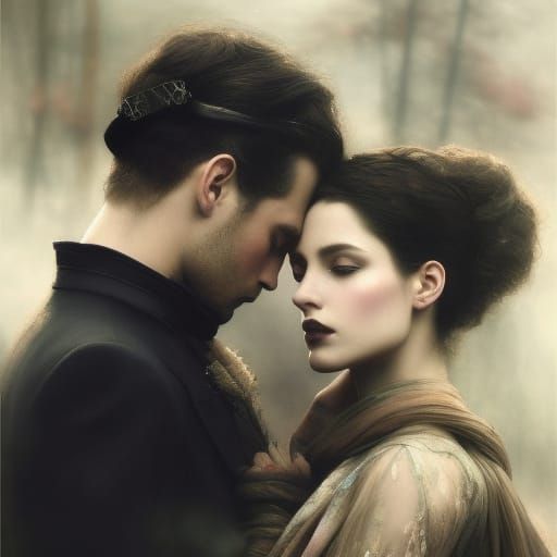 Romantic Kiss Amidst Flowers, Hyperrealistic Digital Art