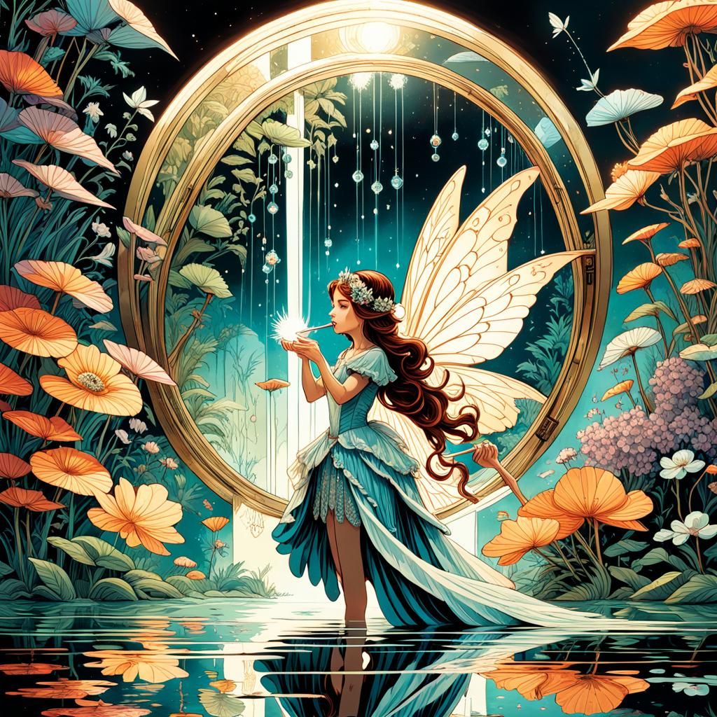 Fairy Princess and Mirrored Reflection: Digital Art
