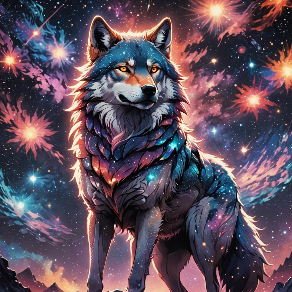 Heroic Star Wolf in Manga-Style Anime Illustration