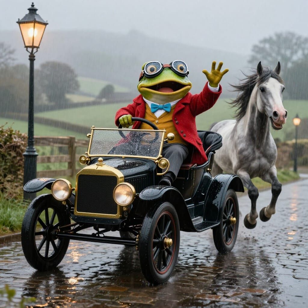 Toad Gentleman Drives Model T With Horse Companion