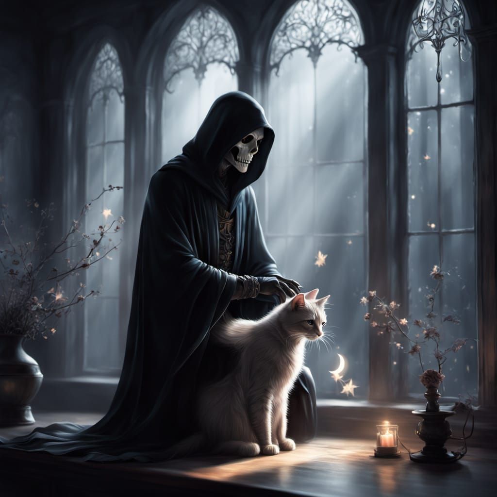 Grim Reaper's Gentle Farewell to a Cat