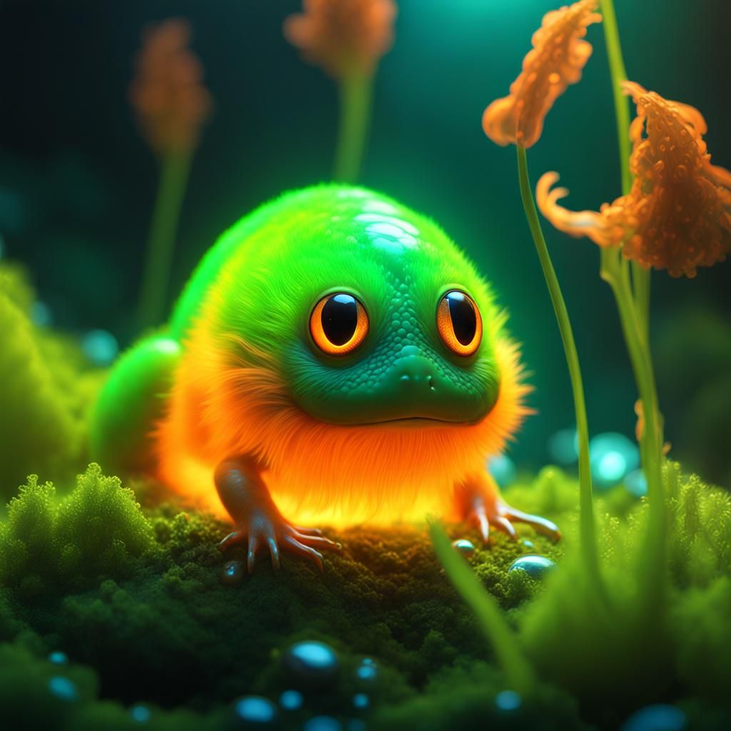 Bioluminescent Alien Tadpole in Slime Spring: 3D Render