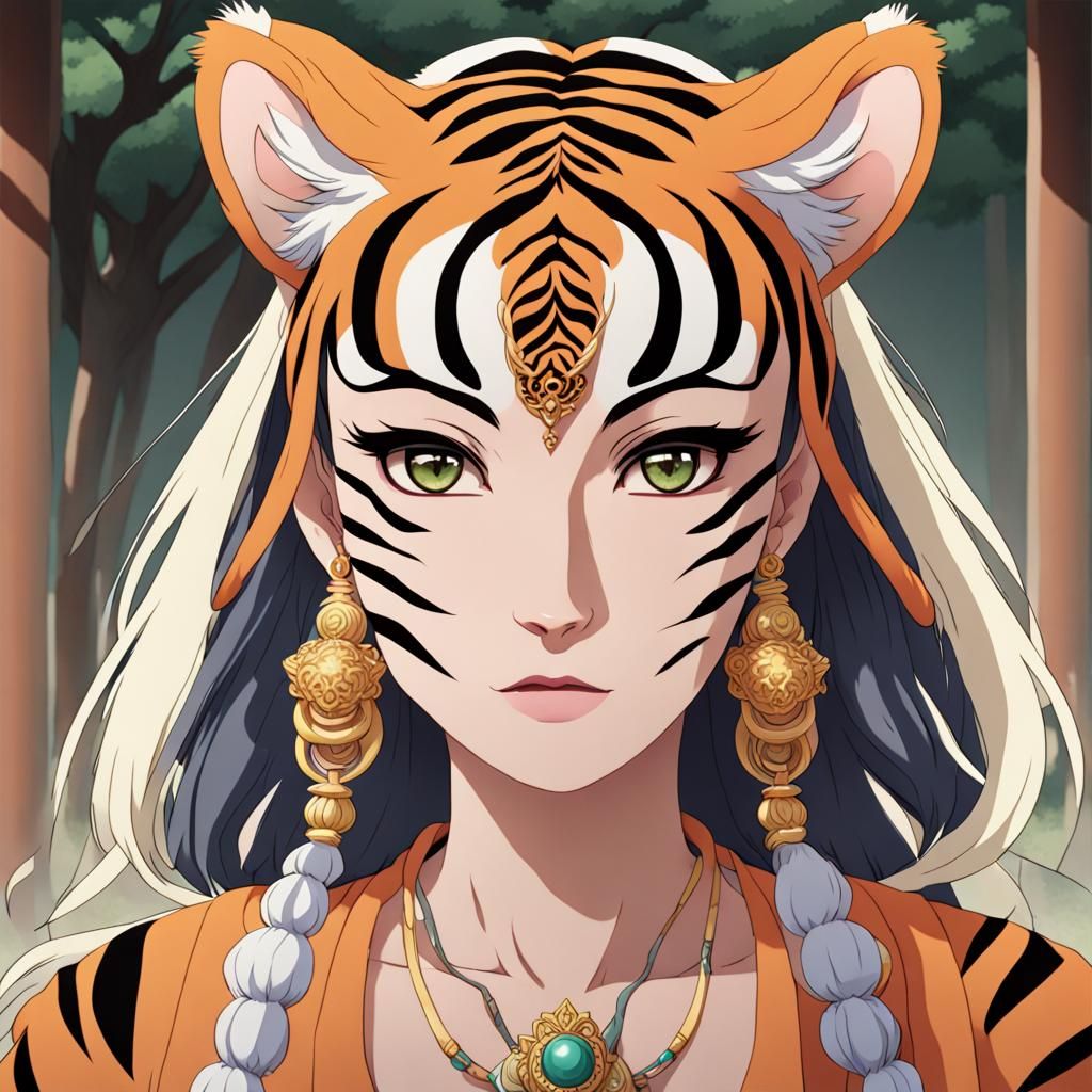 Anime Tiger Goddess Illustration