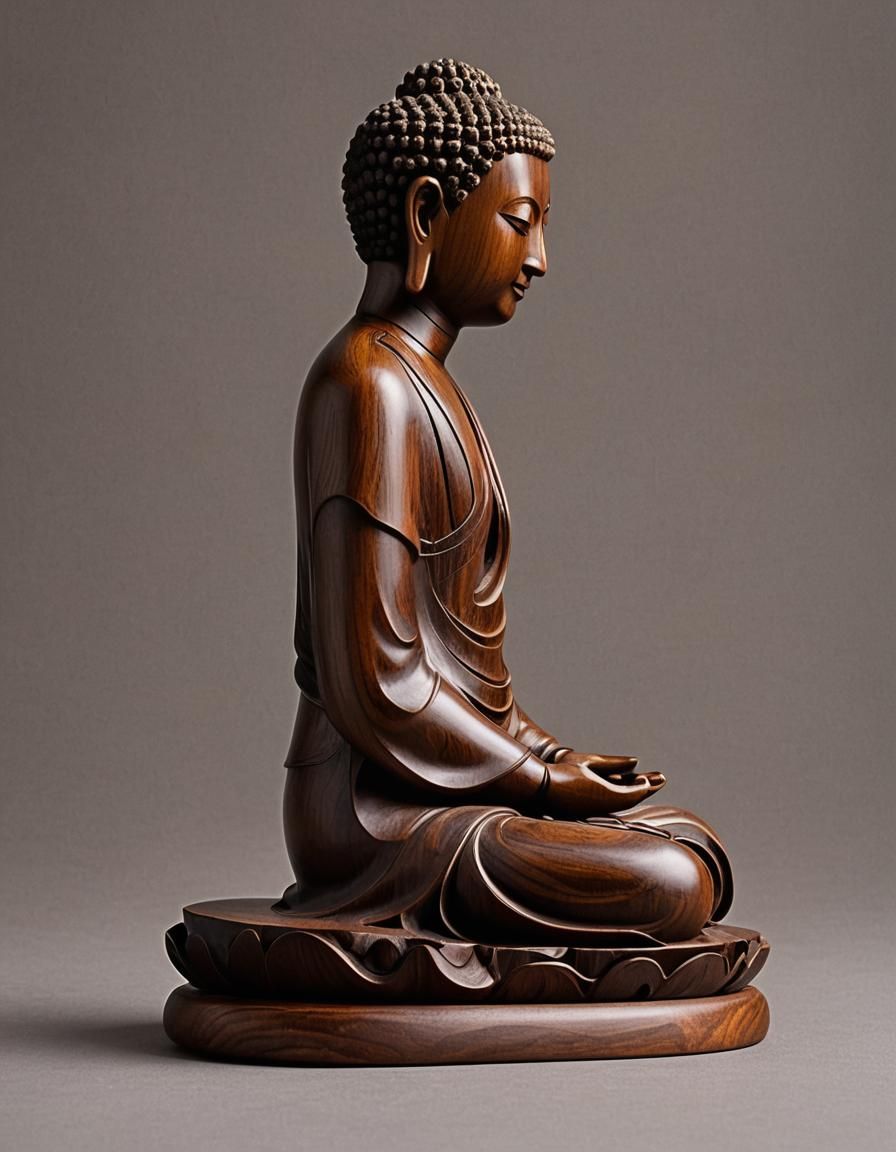 Rosewood Buddha Statuette in Meditation