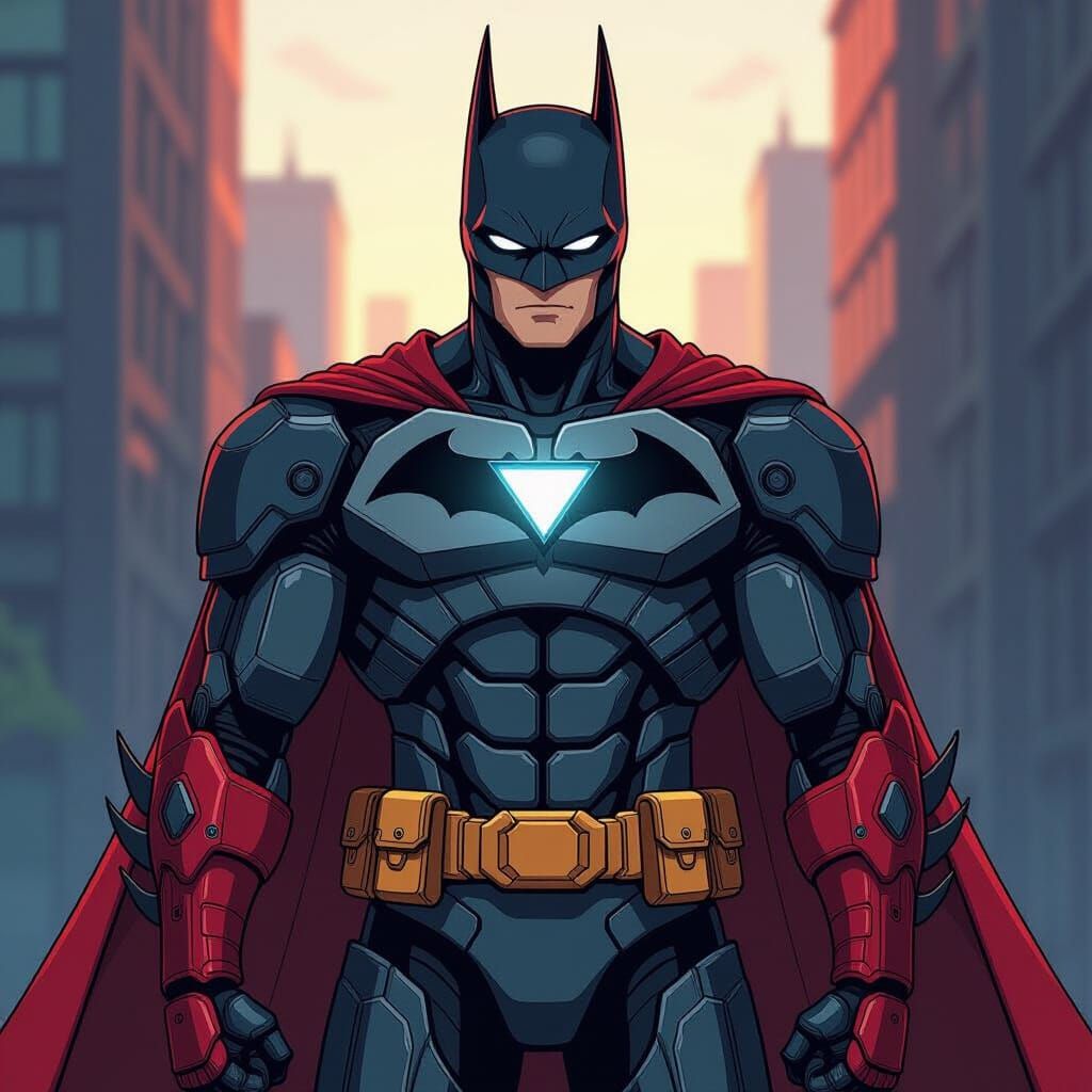 Batman in Iron Man Armor: Manga-Style Cel-Shaded Art