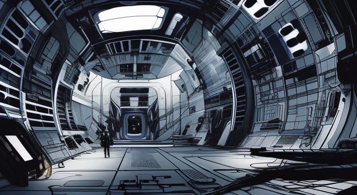 Futuristic Spaceship Interior with Laser Generator in Anime ...
