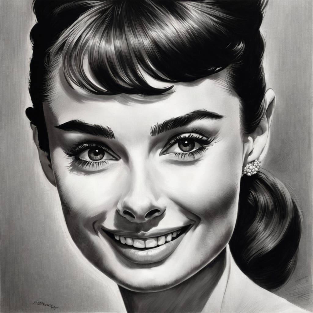 Elegant Audrey Hepburn Pencil Portrait in Impressionist Styl...