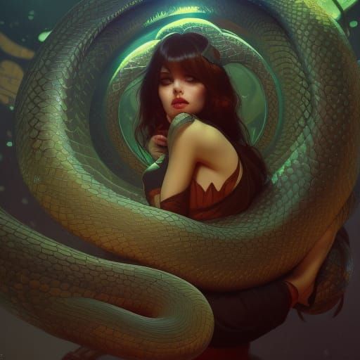 Cute Snake with Big Eyes in Art Nouveau Style