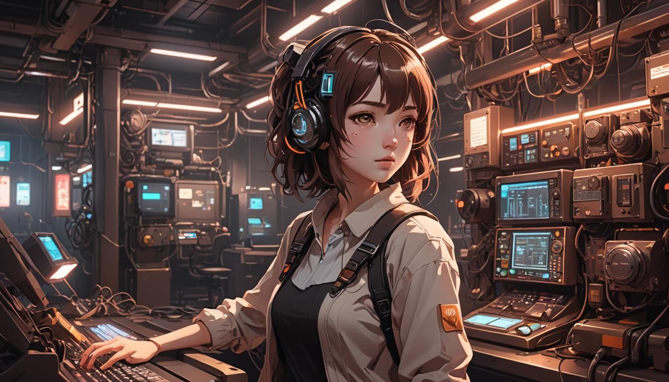 Lofi Girl in Machine Room: 3D Anime Art