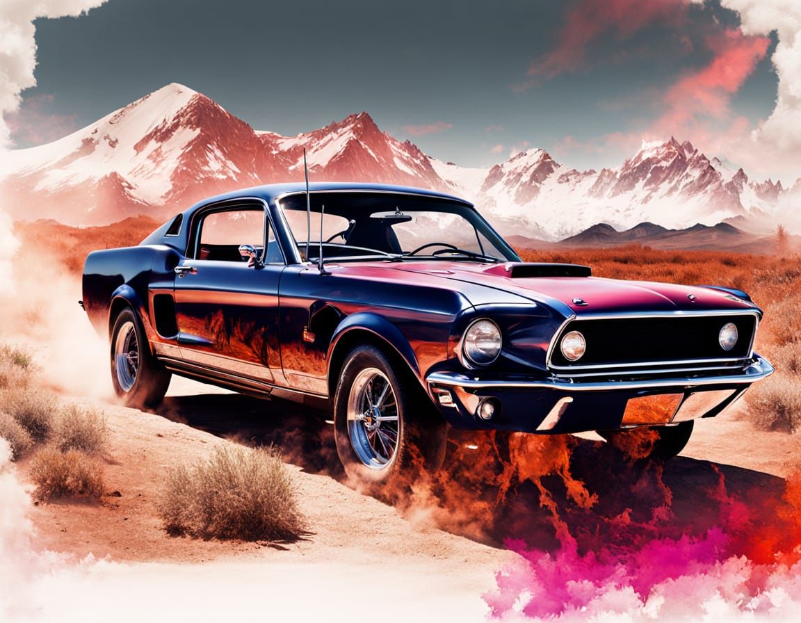 1967 Ford Mustang GT with Horse at Sunset