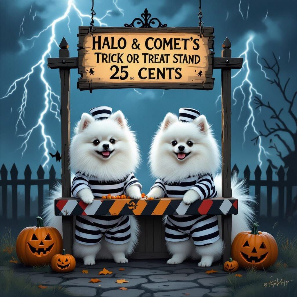 Pomeranian Prisoners at Haunted Trick or Treat Stand