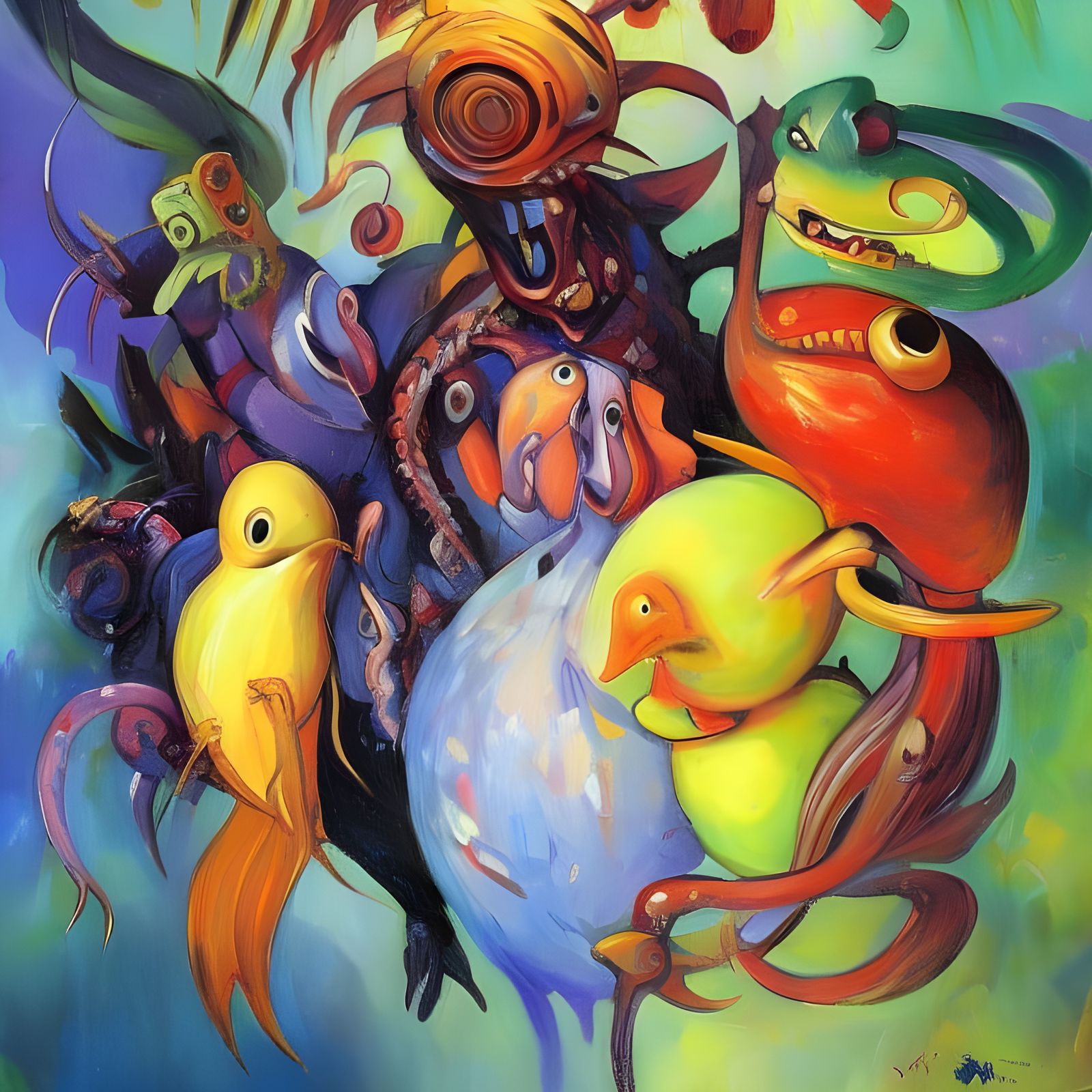 Cartoon Characters in Gropper-Inspired Alien Landscape