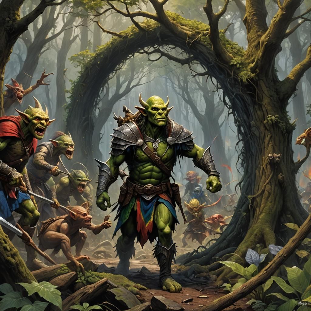 Elves and Goblins Battle in Mystical Forest