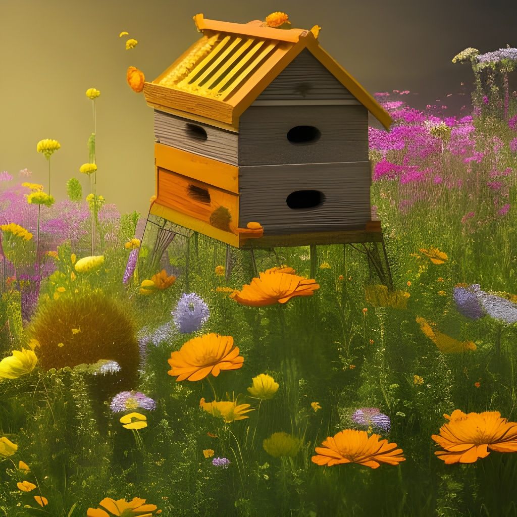 Beehive in a Flower Field
