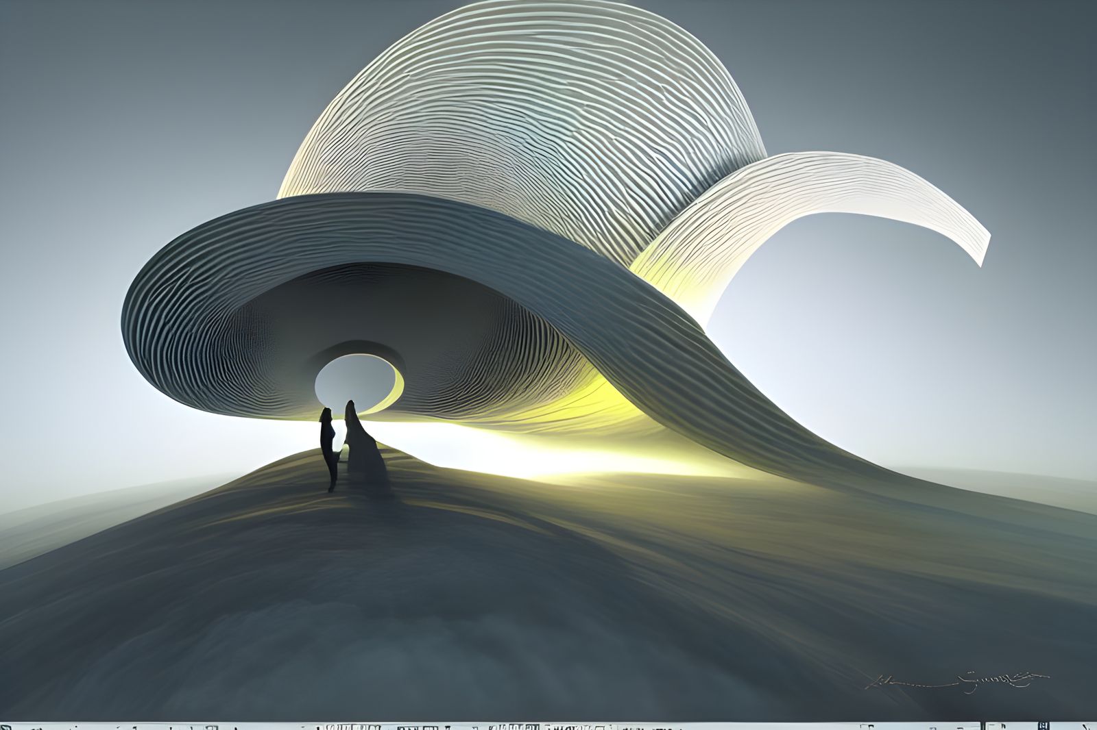 Surreal Figure Walking on Arch, 3D Shading