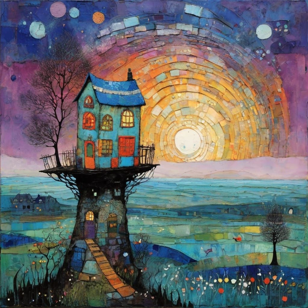 Textured Encaustic Painting in Naive Primitive Style