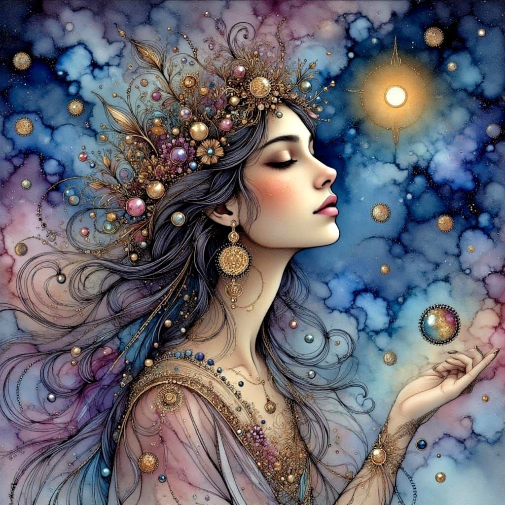 Ethereal Indian Woman With Stardust Crown