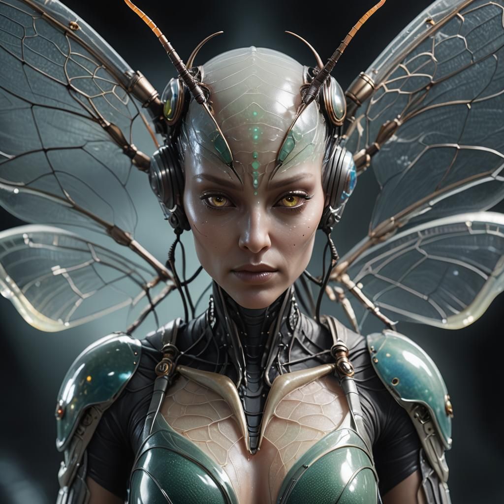 Seductive Alien Girl with Insect Wings