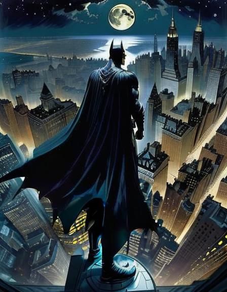 Batman's Cloak Over Gotham: Hyperrealistic Fisheye View