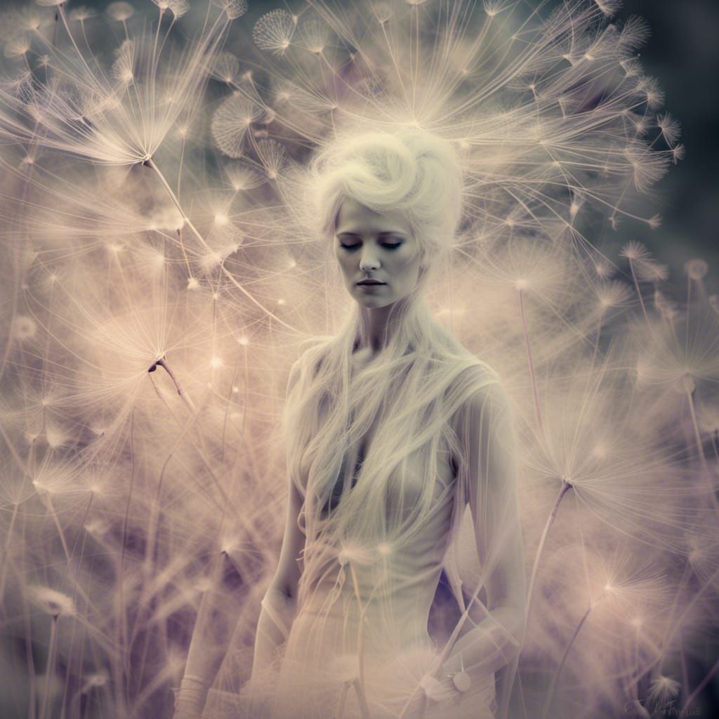 Ethereal Fey Man in Dandelion Dreamscape