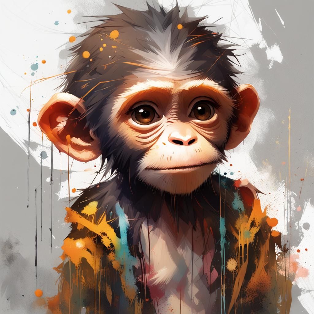 Adorable Monkey Portrait in Digital Art Style