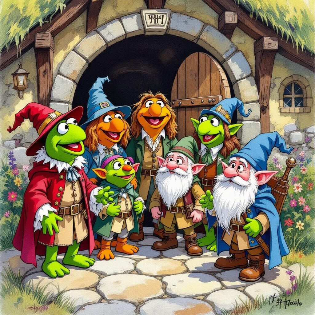 Muppets Rescue Hobbits: Detailed Gouache Painting